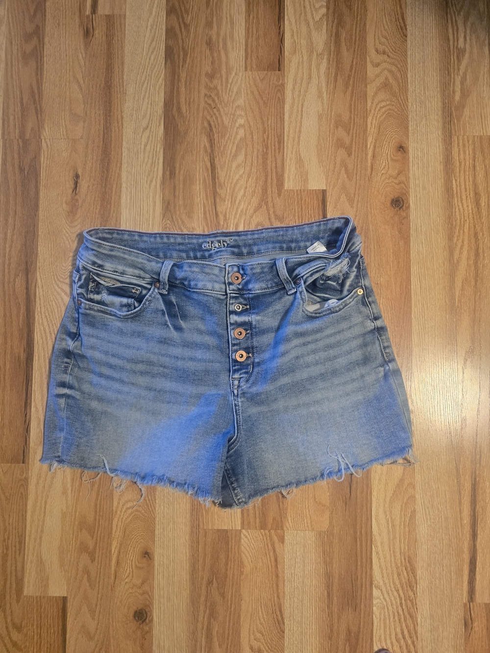 Edgely by Maurices Button Fly Denim Shorts Size 16 Distressed Raw Hem